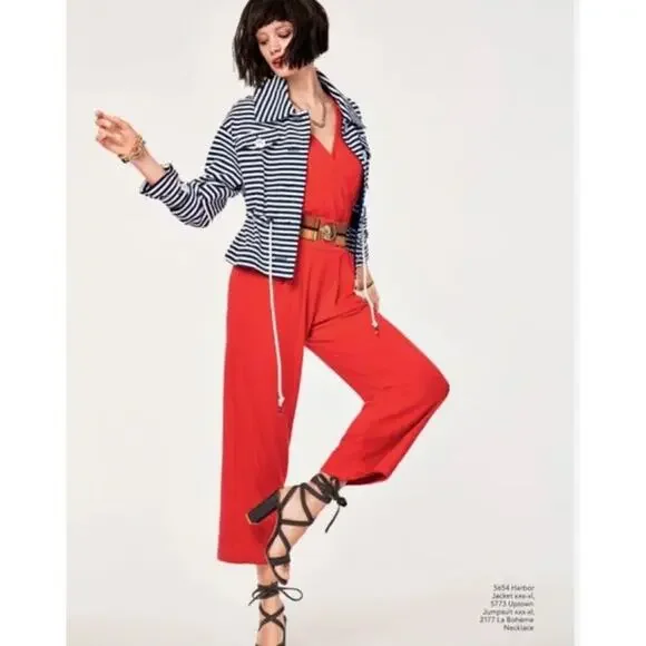 CAbi #5654 Women Medium Blue/White Nautical Striped Harbor Jacket Drawstring S - Picture 4 of 13